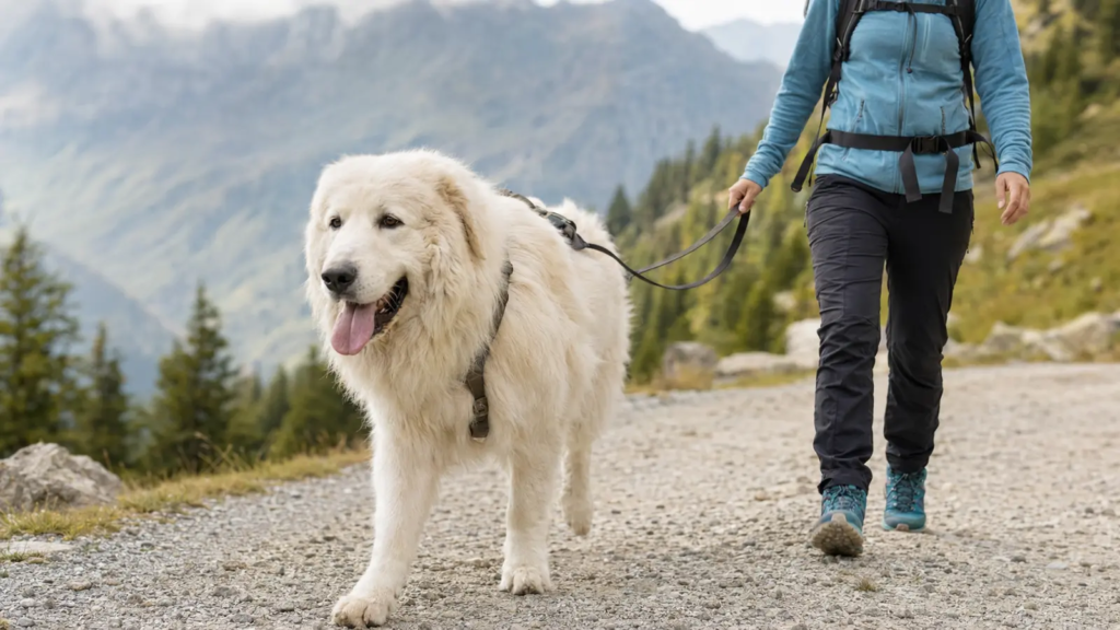Cane da Montagna dei Pirenei durante una passeggiata alpina