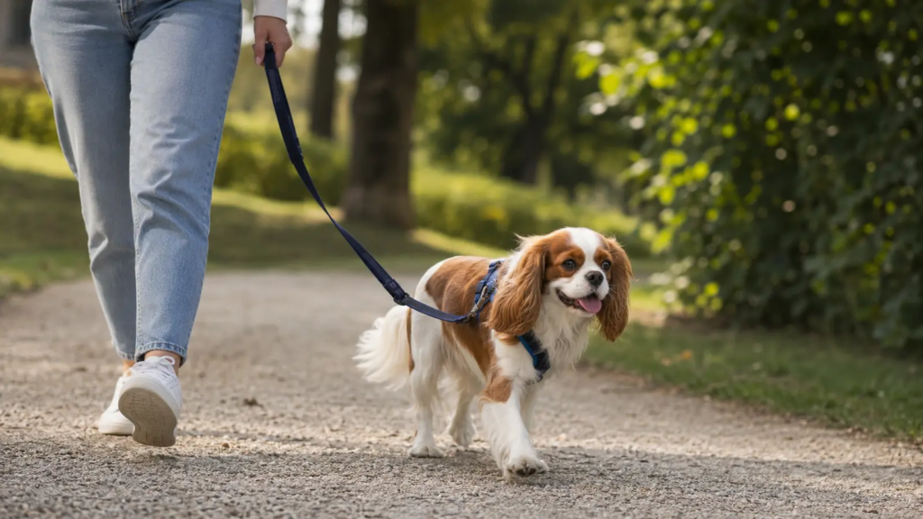 Cavalier King Charles Spaniel durante una passeggiata tranquilla
