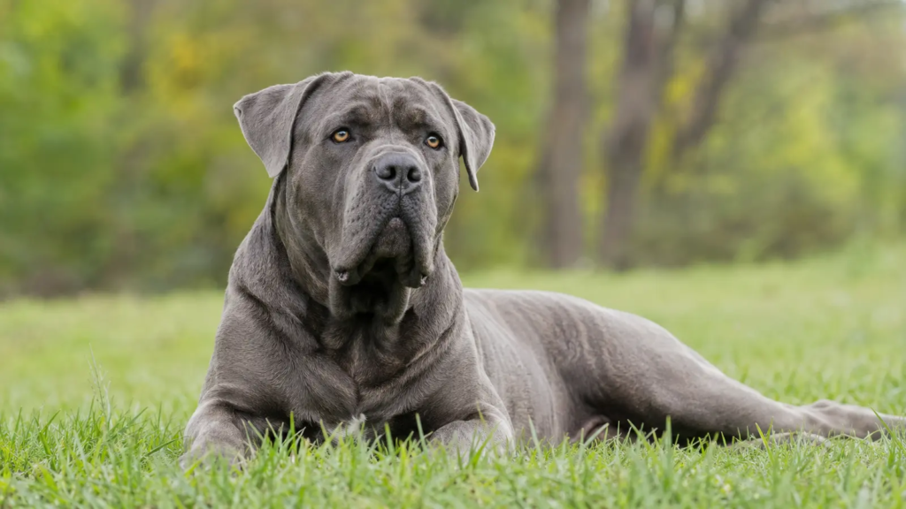 Cane Corso durante un esercizio educativo gentile