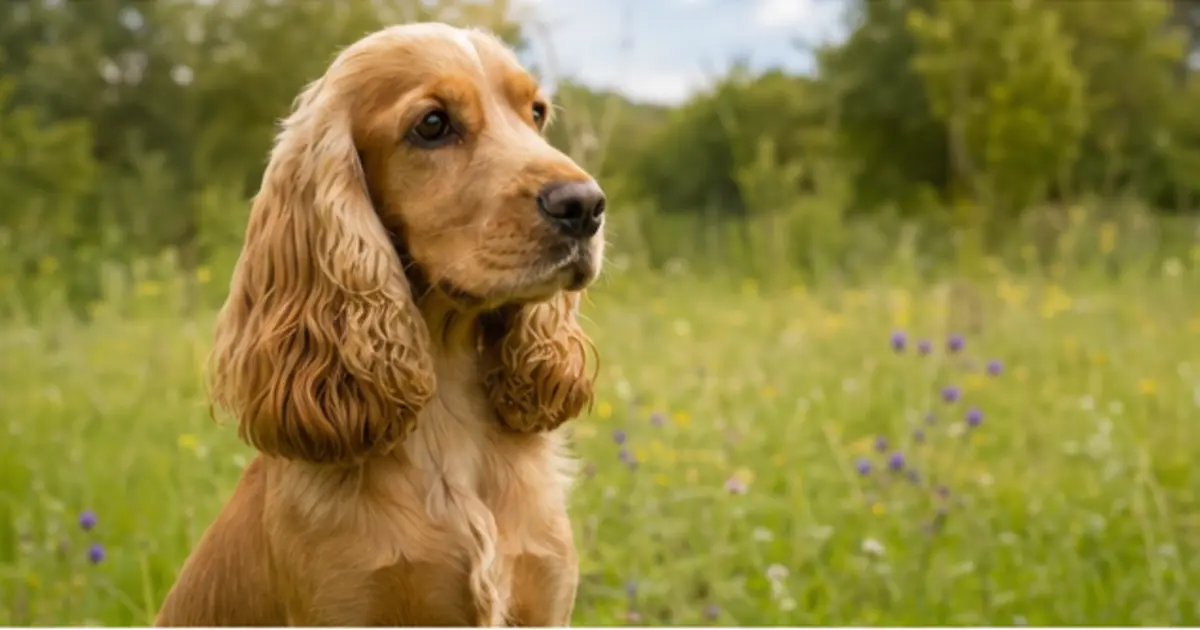 Cocker Spaniel Inglese adulto ritratto in ambiente naturale