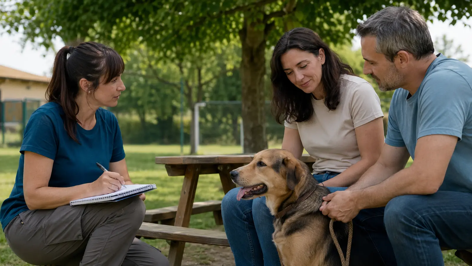 Educatrice cinofila durante il primo colloquio con i proprietari di un cane