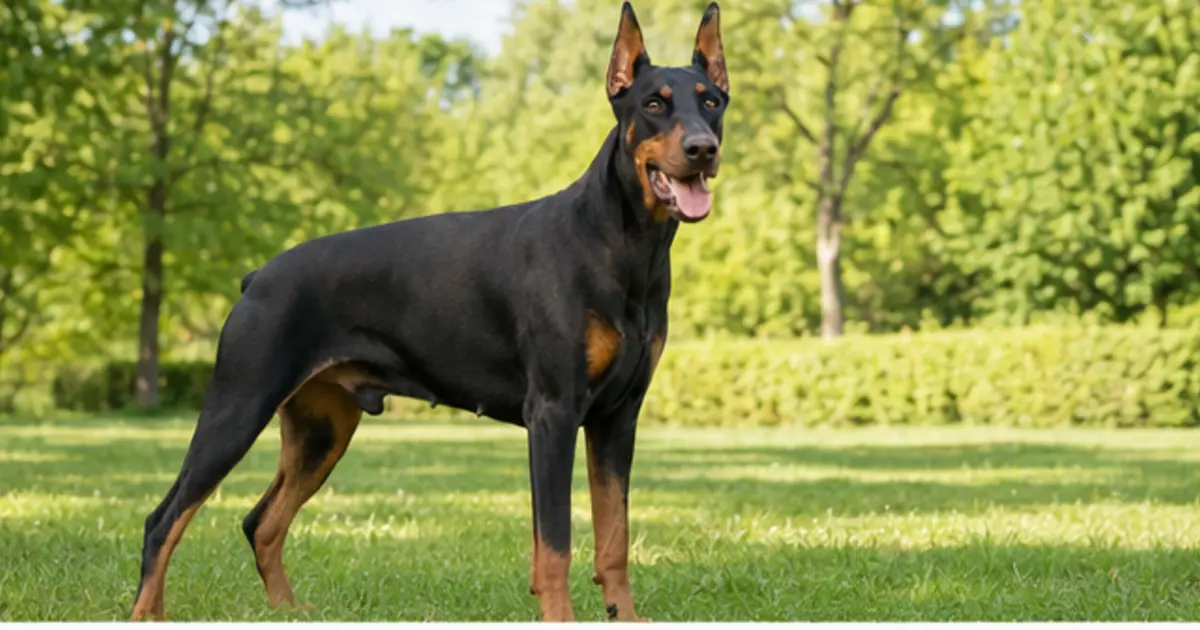 Dobermann adulto ritratto in ambiente naturale