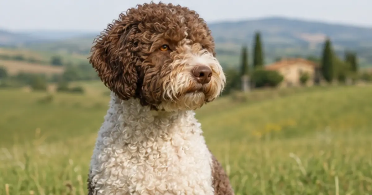 Lagotto Romagnolo adulto ritratto in ambiente naturale