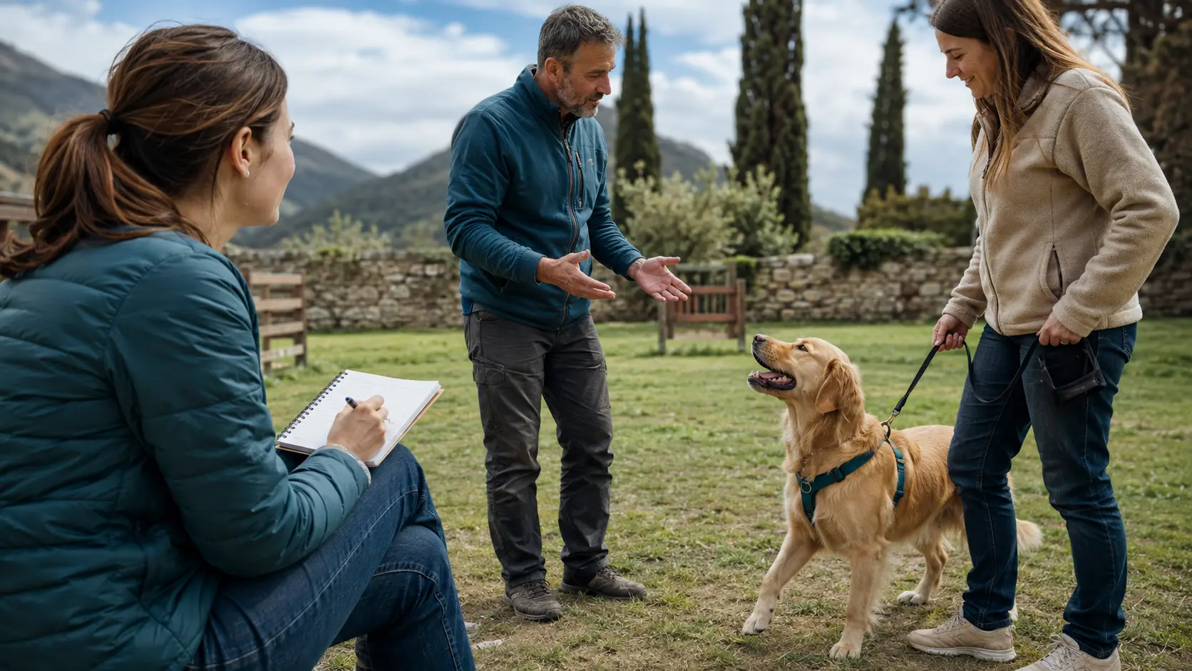 Aspirante educatrice cinofila osserva una lezione professionale