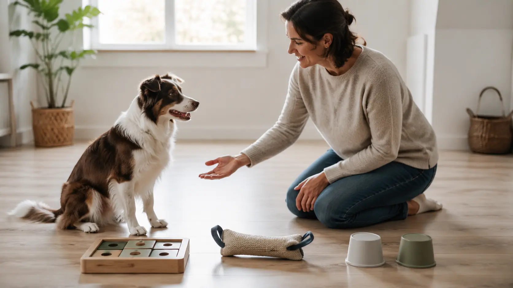 Proprietaria propone diversi giochi interattivi al cane