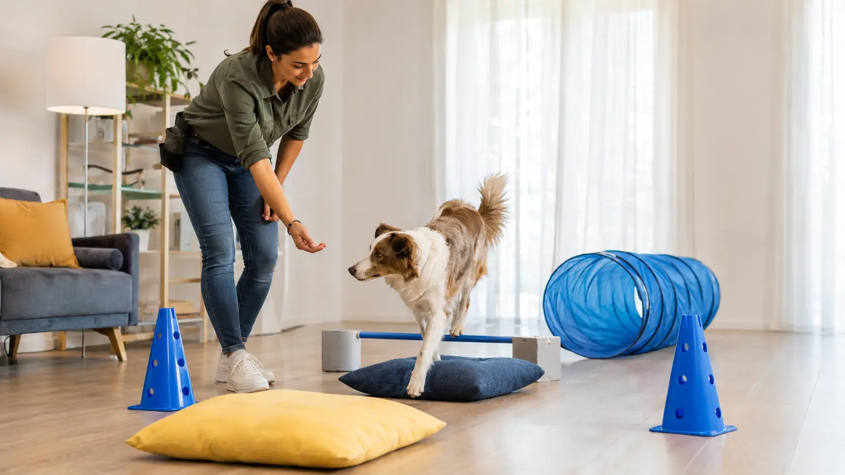 Cane affronta un semplice percorso domestico guidato dalla proprietaria