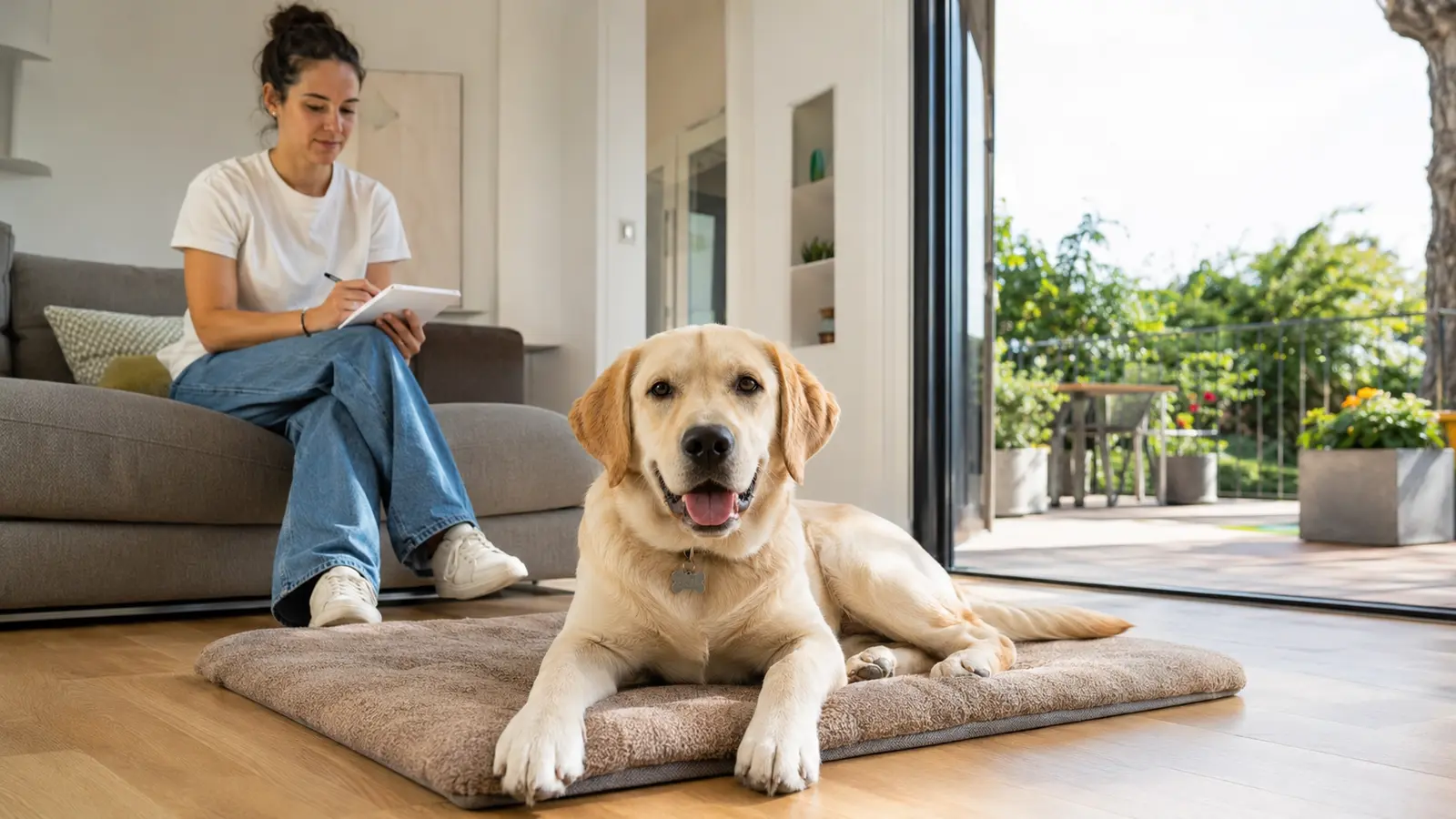 Dog sitter accompagna un cane durante una giornata di assistenza diurna